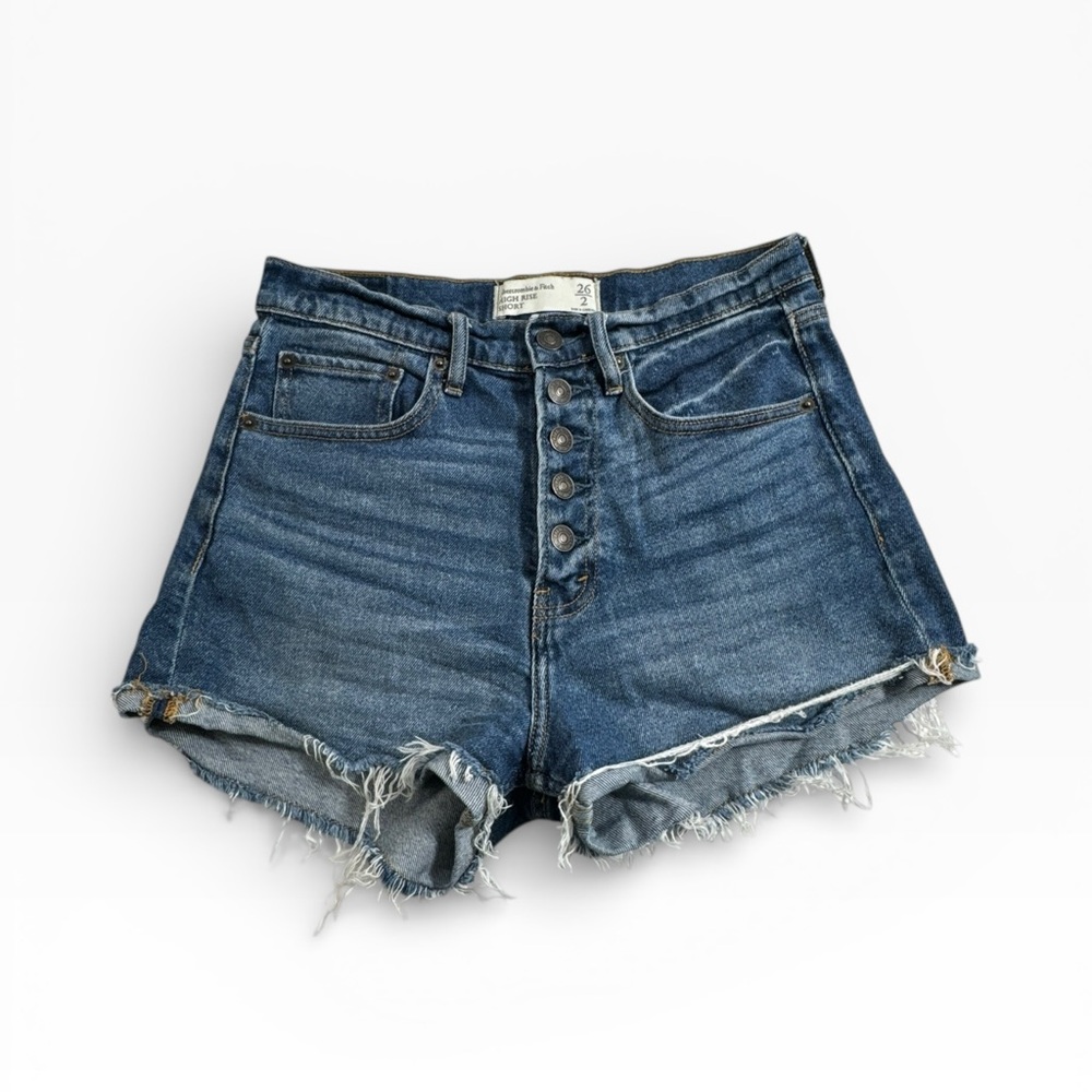 Abercrombie & Fitch High Rise Shorts Size 26/2 Blue Denim Button Fly